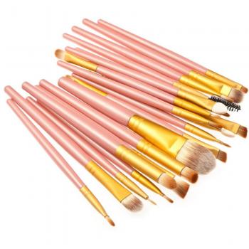 SongQee Elite 20‑Piece Cosmetics Brush Set – Wooden Handles, Foundation & Powder Brushes (Pink/Gold)