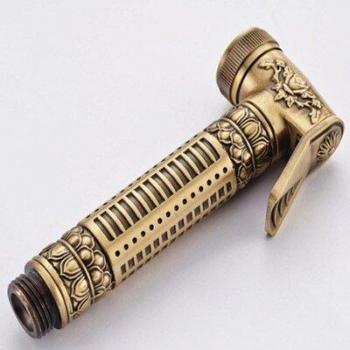 Carved Brass Handheld Bidet Faucet Single Cold Shower Spray Head