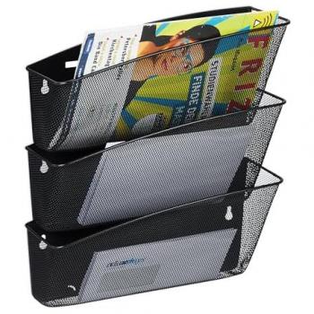 Zeitschriftenablage Wand, 3er Set, schwarz, Metall, hbt 39x36x12 cm