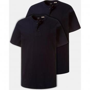 JP1880 Kurzarm Henley T-Shirt für Herren, blau, Größe: 8XL, Baumwolle