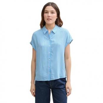 Camicia Tom Tailor Maniche Corte 107035 Strisce Verticali Blu e Bianco 2XL
