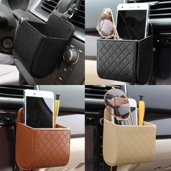 Supporto Telefono Auto Beige con Cestino Universale Pulsante Aria PU