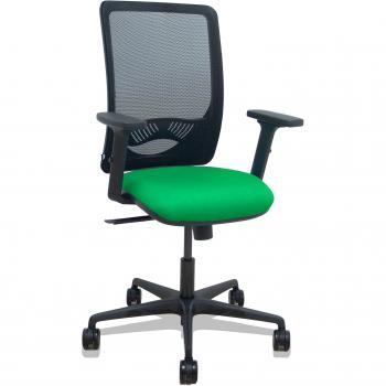Sedia Zulema con Rete Nera e Sedile Verde Bali, Braccioli 2D e Ruote 65 mm
