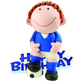 Blue Soccer Player Resin Cake Decor with Saying