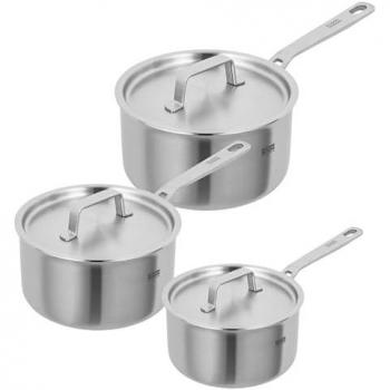 Kuhn Rikon Culinary Fiveply 3-Piece Saucepan Set, Oven Safe Stainless Steel Pans & Lids, Dishwasher Safe, Induction Safe, Includes 16cm, 18cm & 20cm Saucepans