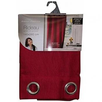 Rideau 140 x 260 cm, couleur rouge, design jacquard polaire AvoriAz, œillets inclus