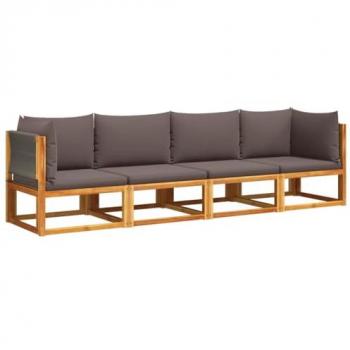 Salon extérieur en bois d’acacia, 4 sièges avec coussins intégrés – VidaXL