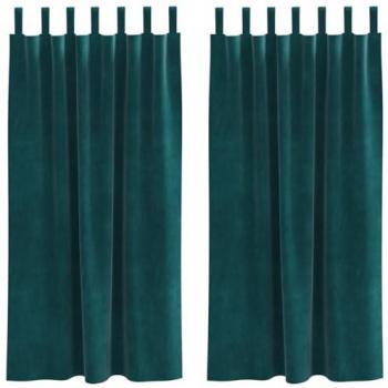 Cortina anti-luce con anelli – 2 unità – Verde scuro – Materiale vellutato