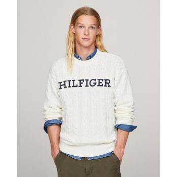 Tommy Hilfiger Sweater Girocollo a Maglia Structurata con Logo Grande