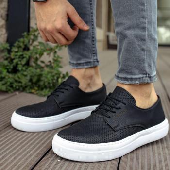 Scarpe da ginnastica Chekich per uomo nere in pelle sintetica con lacci, adatte per primavera e autunno, suola bianca CH061 39 bianco/nero