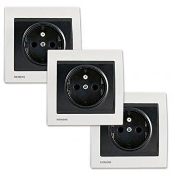 Lot de 3 Prises 2P+T Anthracite Delta Iris + Plaque Métal en Blanc