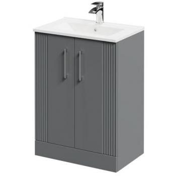 Satin Grey MDF Floor Vanity with Minimalist Basin and Chrome Handles, 600mm