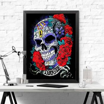 5D Cross Stitch Diamond Painting Skull Flower Girl 20X30CM