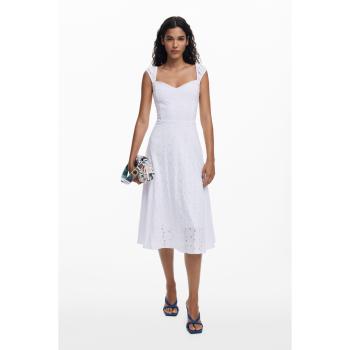 Desigual, Baumwoll-Midikleid mit Damenstickereien, Weiß, XS