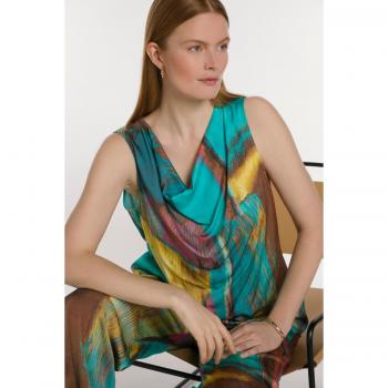 Blusa Smanicata con Stampa e Scollo a Cascata Turchese 60/62 Viscosa