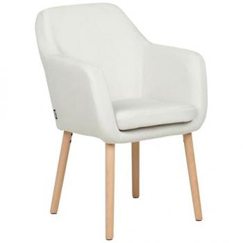 Sedia da Pranzo Classica Imbottita in Velluto Bianco con Braccioli e Gambe in Legno Yorkville II
