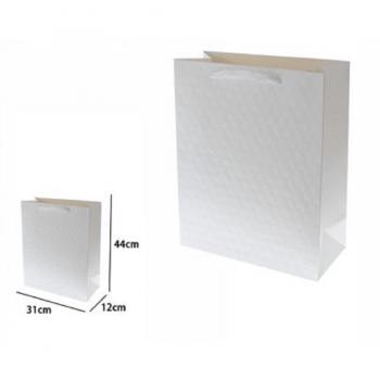 Set de 2 Bolsas de Tela Gofrada Blanca para Compras 44x31x12cm