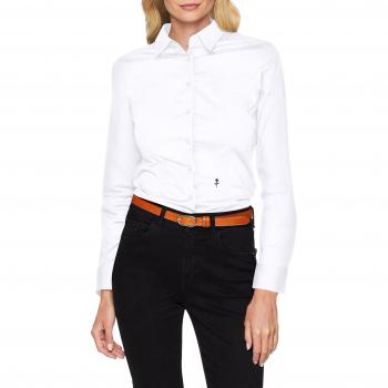 Schwarze Rose Damen Hemdbluse langarm Slim Fit, Weiß