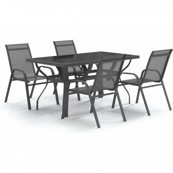 Ensemble repas de jardin 5 pièces gris et noir