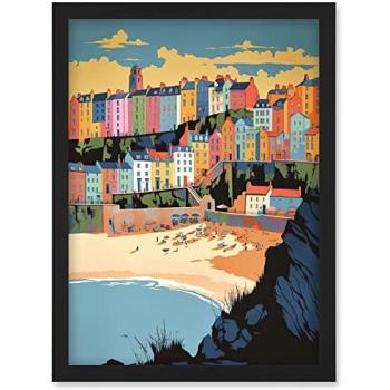 Artery8 Black A4 Framed Print – Tenby Castle Beach Coastal Town