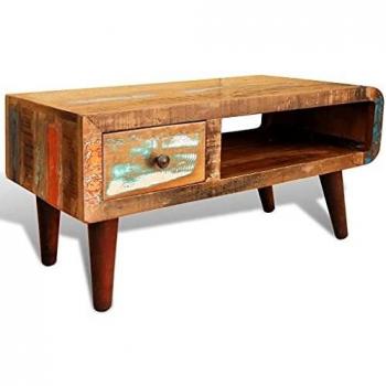 Vidaxl Curved Edge Coffee Table with 1 Drawer in Reclaimed Wood