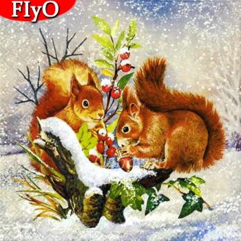 Regalo Manual: Ardilla de Nieve en Cuadrado 30 cm