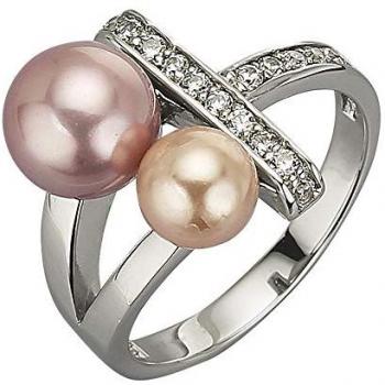 ZEEME Damen-Fingerring: 925 Silber, 2 Muschelperlen, weißer Zirkonia (Gr. 21)