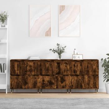 VidaXL Aparadores 3 uds madera contrachapada roble ahumado