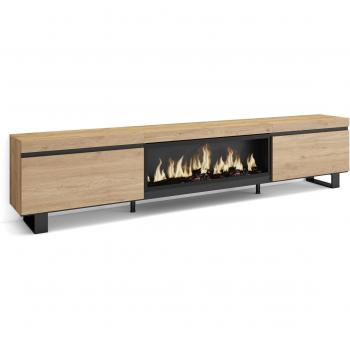 Mueble TV Efecto Madera Roble con Chimenea Eléctrica