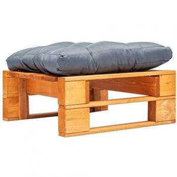 Midnight Honey Pallet Ottoman, Gray Cushion, Wooden Accent