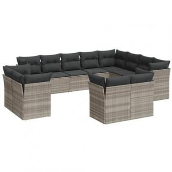 VidaXL 12-teiliges Garten-Sofa-Set mit Kissen Hellgrau Poly Rattan