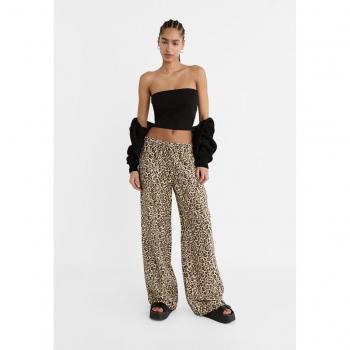 Caramel Flowing Linen Blend Trousers Leopard Print M