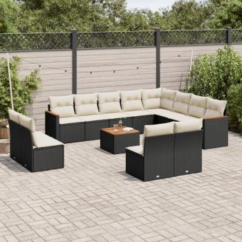 Colección Jardinera: Sofá 3 plazas + cojines de ratán sintético negro