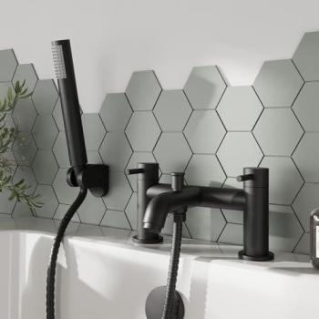 Matt Black Round Bath Shower Mixer Tap with Shower Kit