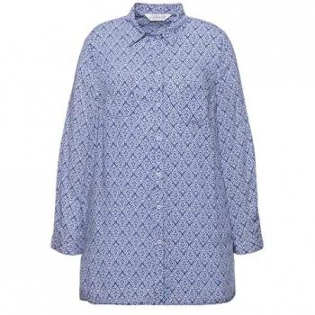 Studio Untold Langarm Hemdbluse in Übergröße, Boxy Shape, grafischer Print, blau