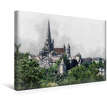 CALVENDO Premium Textil-Leinwand 45 x 30 cm Quer-Format Die Kathedrale von Autun im Herzen von Burgund
