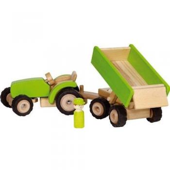 Goki Tracteur en bois avec remorque