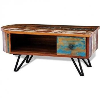Mesa de Café Clásica de Madera Reciclada y Pies de Hierro