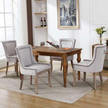Lot de 4 Chaises Rembourrées avec Pieds en Bois