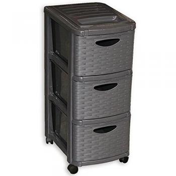 Carro organizador de 3 cajones, ruedas, efecto ratán, 66 cm de altura
