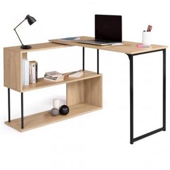 Scrivania angolare girevole 180° design industriale con scaffale a S