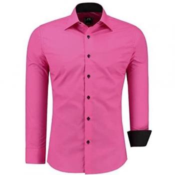 J’S Fashion Herren‑Langarm‑SlimFit‑Bügelleicht – Fuchsia L (S bis 6XL)