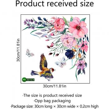 Home Decoration Wall Decals Pink Flowers Bird