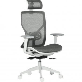 Silla de Oficina Vinsetto Giratoria con Reposacabezas y Soporte Lumbar Regulables 67x65x120-128 cm Gris