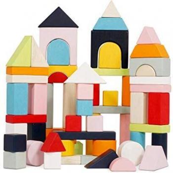 Set di 60 Mattoncini Colorati in Legno con Borsa