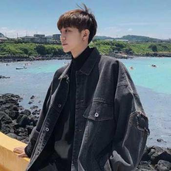 Men's Casual Oversized Black Denim Bomber Jacket