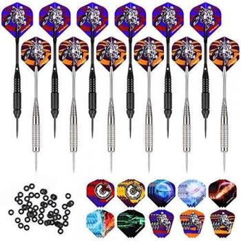 Elite 12‑Pack Darts – 24g Steel, 30 Flights, 50 Rubber Rings, Al‑Shafts