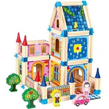 Set 128 pezzi costruzioni legno castello