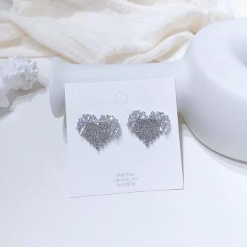 Boucles d'oreilles en cœur avec zircon, strass et charme coréen pour femmes