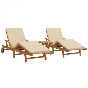 Tumbona de Acacia 3 Pcs Beige para Jardín